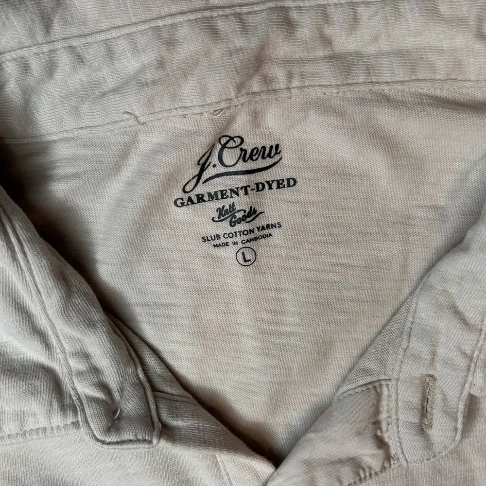 J.Crew Men’s Cream Polo Shirt Classic Garment-Dyed Slub Cotton 100% Size L